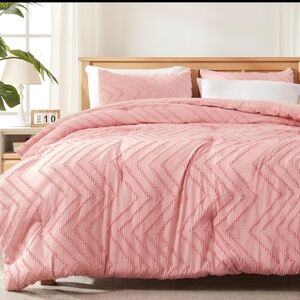 Soft Pink Chevron Textured Comforter Set - Home Bedding